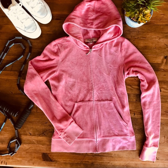Juicy Couture Tops - Juicy Couture Pink Velour Hoodie Track Jacket M